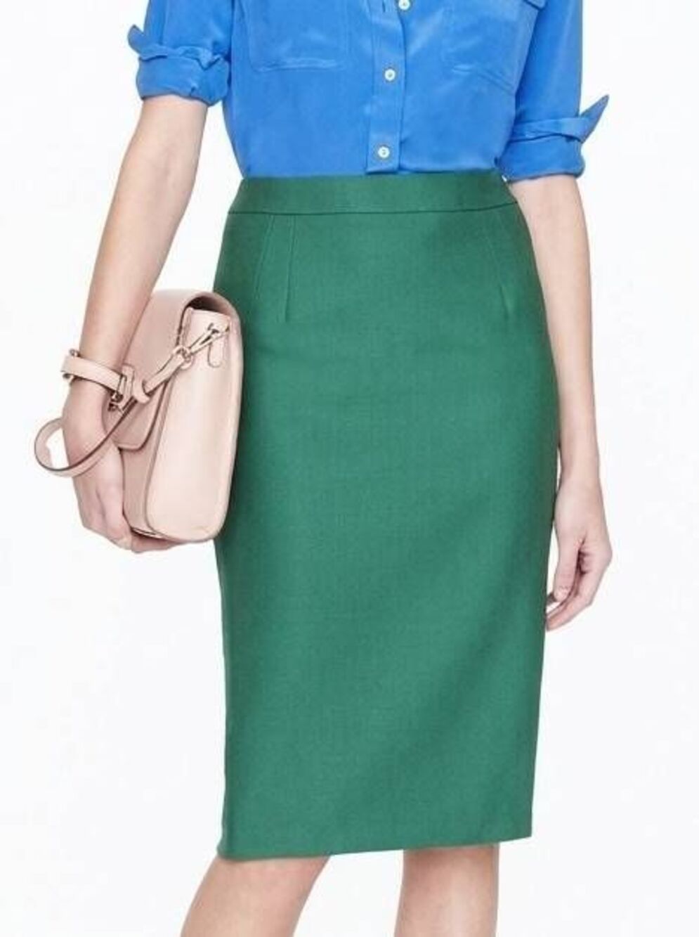 💜J Crew Green Wool Blend Knee Length Pencil Skirt Size 0